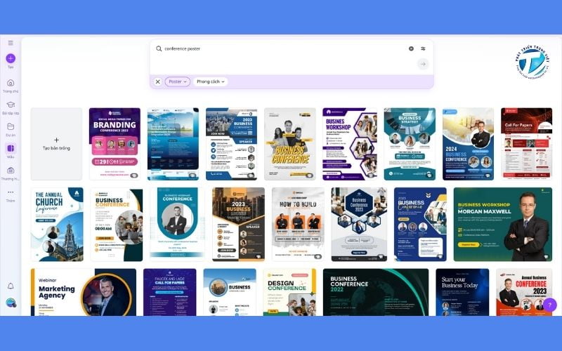 Truy cập Canva và chọn mẫu poster hội thảo phù hợp